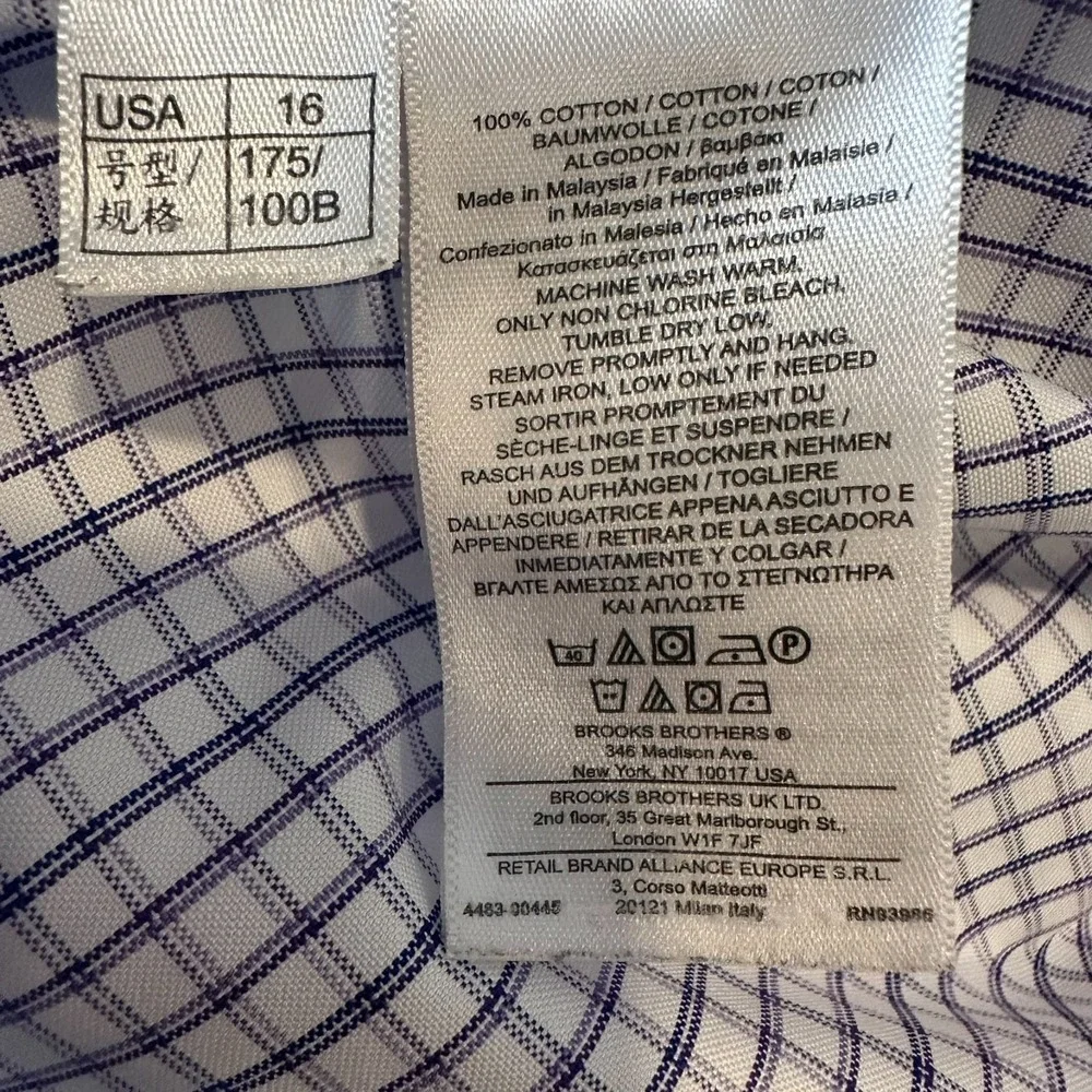 Brooks Brothers Mens-16-34 Regent‎ Dress Shirt Blue Plaid  Non Iron Cotton